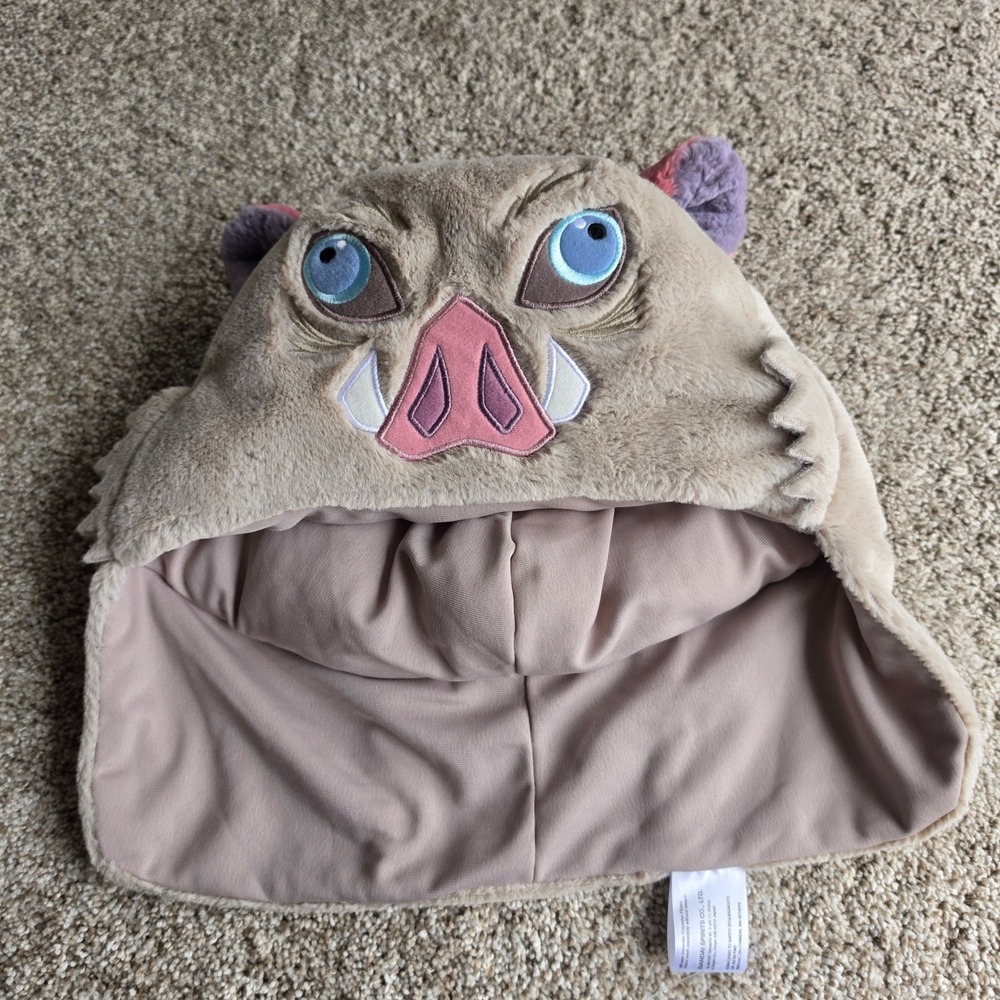 Bandai Demon Slayer Inosuke Hashibira Boar Mask Plush Hood Tan Cosplay Costume